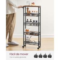 Carro de 4 Niveles, Carro Estrecho de Cocina con Ruedas, con Asa, para Espacio Reducido, 22 x 45,4 x 77 cm, para Cocina, Baño, Salón, Estudio, Marrón Rústico y Negro - details 51