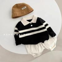 2025 nuevo estilo coreano primavera otoño suéter para niños niñas dos piezas botón rayas solapa Top de punto Casual ajuste elegante - details 12