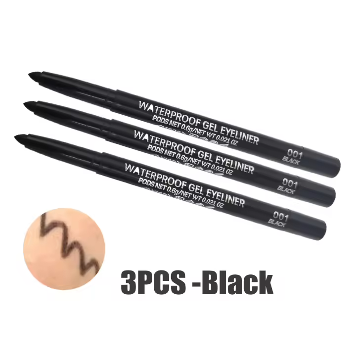 Set de Tres Plumas de Eyeliner de Gel Negro Rotativo, Retráctil, Impermeable, Suave, Secado Rápido - 1