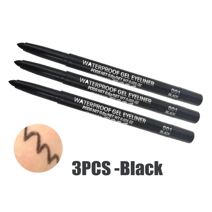 Set de Tres Plumas de Eyeliner de Gel Negro Rotativo, Retráctil, Impermeable, Suave, Secado Rápido - 1