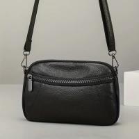 Bolso Cruzado de Cuero Genuino para Mujer Color Sólido, Mini Bolso de Hombro a la Moda con Doble Cremallera, Correa Desmontable, Forro de Poliéster - details 3