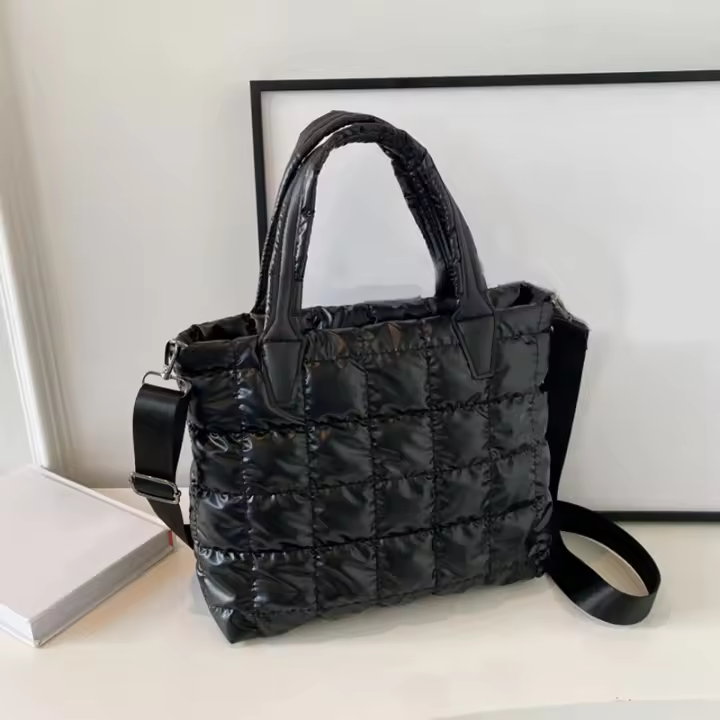 Bolso bandolera de gran capacidad con hombro acolchado de nailon para mujer Color sólido - 1
