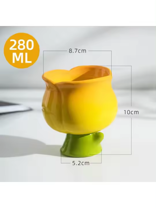 Creativo tulipanes irregulares exprimidos a mano flor cambio gradual de color taza de helado de cerámica linda taza de helado pintada a mano regalo - 1