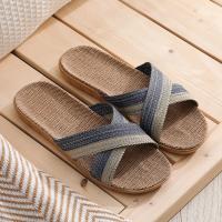 Zapatillas de lino con punta abierta para hombre, zapatos planos de playa, sandalias de goma con costuras a rayas - details 1