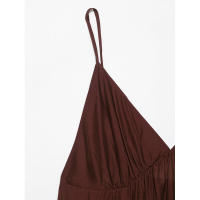 BUNO-moda de verano para mujer, nuevo vestido Midi plisado marrón con espalda descubierta y tirantes finos con cuello en V, vestidos camisola informales elegantes para mujer - details 3