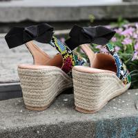 Patrón de piel de serpiente europea y americana, sandalias de cáñamo con tacón de cuña, bolsa de verano para mujer, sandalias vacías traseras de cabeza, zapatos de mujer de tacón alto de gran tamaño - details 3