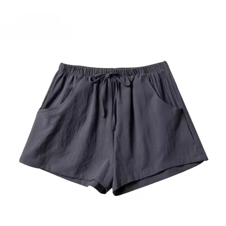 Pantalones Cortos de Lino Casuales para Mujer Shorts de Gimnasio de Cintura Alta - 1