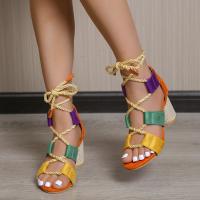 Women's Mix Color Round Heels Sandals Summer 2023 Lace Up Chunky High Heeled Gladiator Sandals Woman Roman Style Sandalias Mujer - details 6