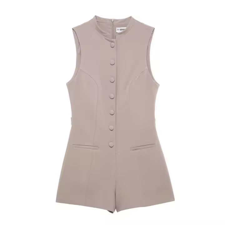 Moda de Verano OUWU Mono de Mujer sin Mangas con Decoración de Pecho Único - 1