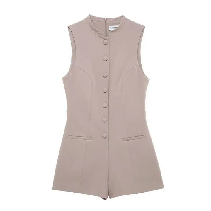 Moda de Verano OUWU Mono de Mujer sin Mangas con Decoración de Pecho Único - 1