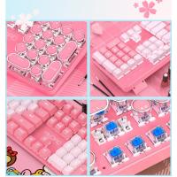 Real teclado mecánico eje verde niñas Netflix chica corazón polvo azul teclas redondas gaming punk - details 12