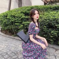 Vestido largo de talla grande estilo francés Vintage con mangas abullonadas moradas y abertura lateral para mujer verano 2022 - details 5