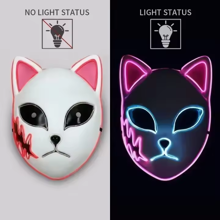 Máscara Luminosa LED Antidemonios Metálica, Ropa estilo Rolex, Accesorios 2025, Estilo Zorro Anime Halloween - 1