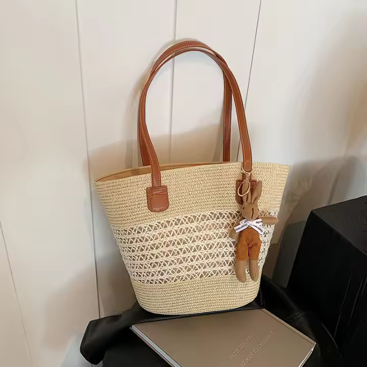 Bolso de Verano a la Moda Bolso de Malla para Mujer Bolso de Playa de Paja - 1