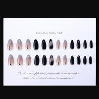 Uñas postizas negras mezcladas brillantes, se aplican, fáciles de quitar, para compras, viajes y citas - details 4