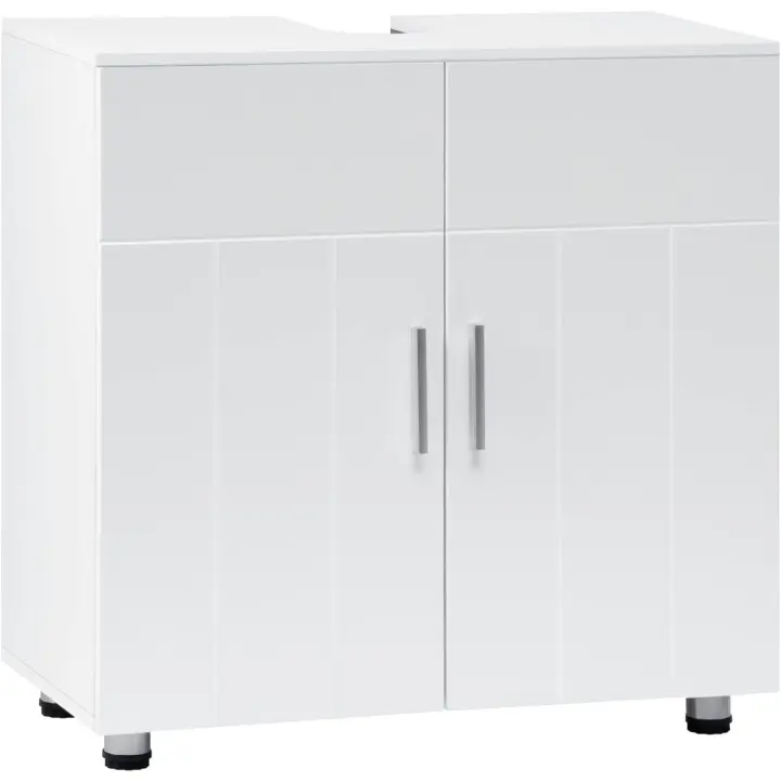 Mueble Baño Bajo Lavabo con Estante Ajustable, Armario de Suelo para Baño de Almacenamiento, con Puertas y Bisagras, Armario MDF con Patas, Blanco, 60x30x60cm - 1