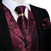 Traje de seda de cachemira azul real de lujo, conjunto de chaleco y corbata con anillo de dragón de metal, pañuelo, gemelos, chaleco de esmoquin para graduación y boda - details 8