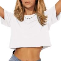 Camiseta divertida Y2K informal para mujer, Tops cortos rosas, camiseta holgada corta con cuello redondo, ropa de calle de verano - details 7