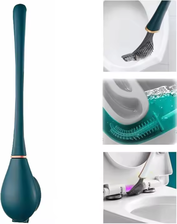 Cepillo de baño de silicona flexible para el hogar moderno, cepillo limpiador de inodoro, cepillo de baño de silicona flexible con soporte - 1