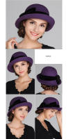 Gorra Elegante de Church Black para Mujer Gorra de Lana Fedora de Aro Ancho con Nudo de Moño Pelo Corporel Estilo Vintage Moda Lady Color Morado Primavera/Verano - details 5