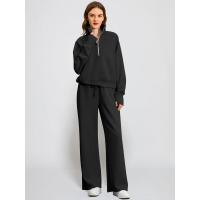 Conjunto casual de dos piezas para mujer: sudadera extragrande con media cremallera y pantalones deportivos de pierna ancha - details 24
