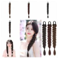 Coletas trenzadas de pelo falso para mujer, extensiones de cabello sintético Natural, banda elástica marrón, trenzas retorcidas - details 6