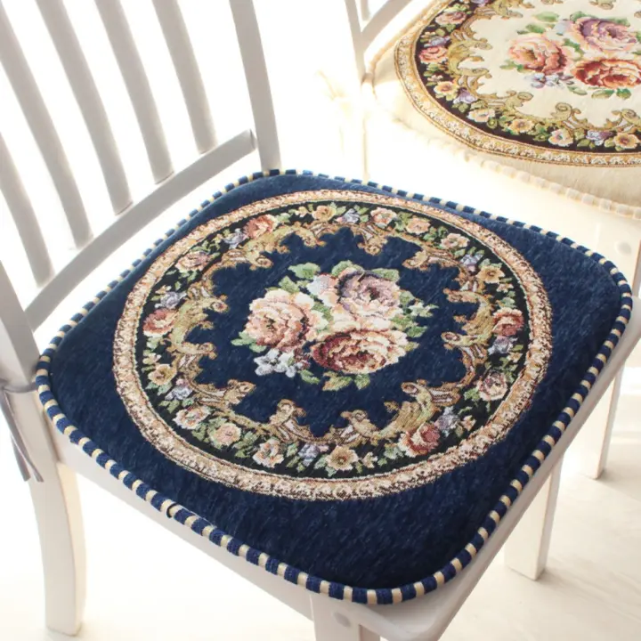 Cojín creativo de chenilla para silla de comedor, tapete de asiento suave con patrón Floral, tapete para silla bordado desmontable antideslizante, para oficina y aula - 1