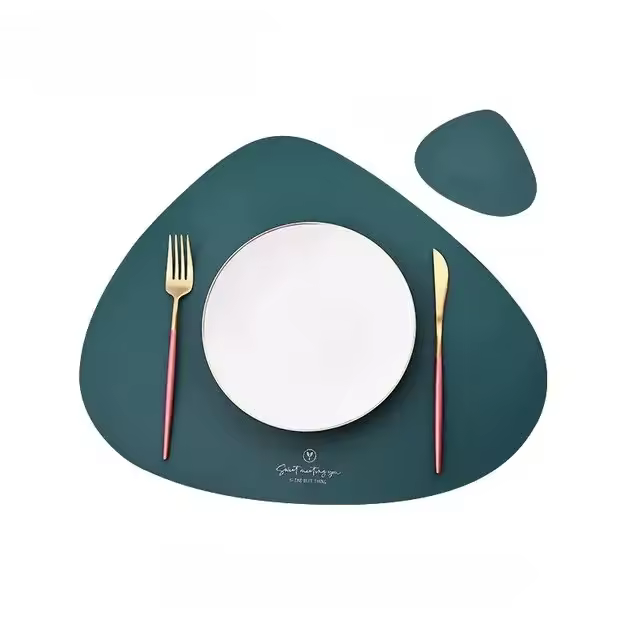 Juego de tapetes y tazas de cocina irregulares de cuero lácteo resistentes al aceite y al agua para mesa de comedor, decoración europea ecológica. - 1