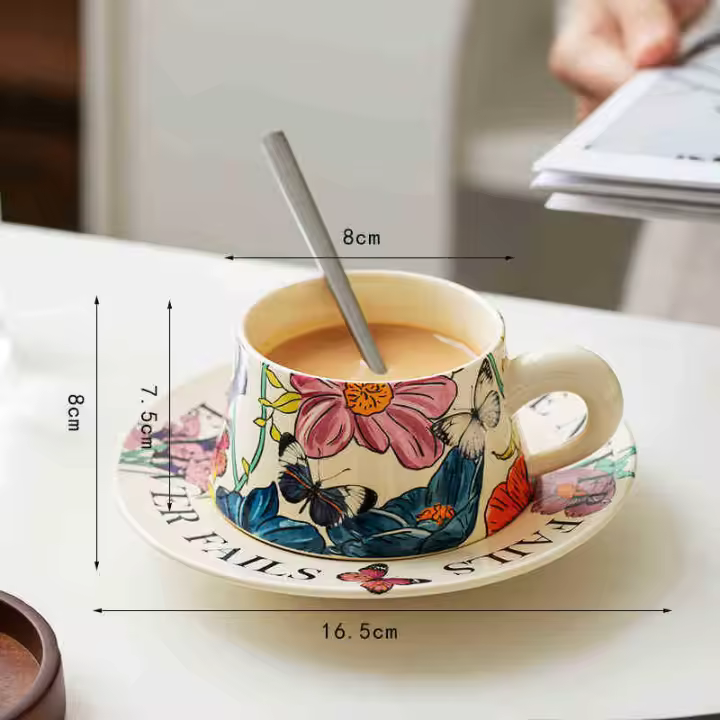 Juego Creativo de Taza y Plato de Café de Cerámica Retro Ideal para Restaurante, Hotel, Hogar - 1