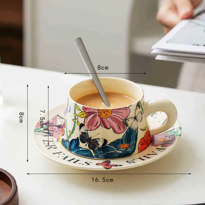 Juego Creativo de Taza y Plato de Café de Cerámica Retro Ideal para Restaurante, Hotel, Hogar - 1
