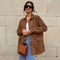 Abrigo de ante liso para mujer, chaqueta holgada con cuello vuelto y bolsillo de una sola botonadura, otoño e invierno, 2024 - details 0