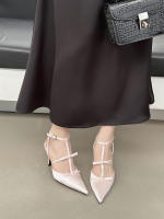 Sandalias Platas de Tacón Alto para Mujer Punta Afilada Francesa Diseño de Bolsa de lazo Viento de Cabeza Moda de Alta Noche - details 3