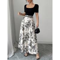 Ropa de mujer europea y americana vestido largo de manga corta con estampado floral de temperamento de elegancia casual para mujer - details 5