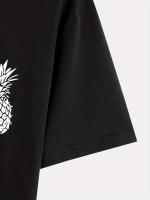 Camiseta 100% algodón con estampado de piña para hombre, camiseta informal de manga corta con cuello redondo, ropa de hombre para exteriores - details 8