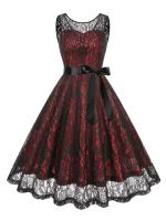 Vestido de Encaje con Cuello Redondo Retro de Ouwu Sin Mangas, Cinturón Enchufable, Estilo Vintage para Mujeres Perfecto para Fiesta de Halloween o Cumpleaños - details 1