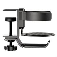 Soporte para auriculares con forma de taza 2 en 1, soporte giratorio de 360 grados para escritorio, soporte para auriculares para juegos, ahorra espacio, negro - details 8