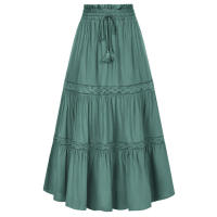 SD Maxi faldas largas para mujer, falda acampanada de línea a con cintura elástica y bolsillos, renacentista, verano, A30 - details 1