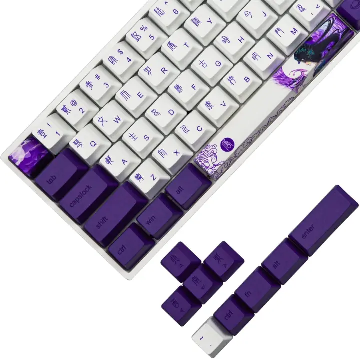 Teclado PBT OEM para sublimación de cinco caras, 108 teclas de altura, Compatible con GH60 / GK64 / GK61/68/87/104/108, Teclado mecánico con interruptor Cherry MX Purple Tang Dynasty, 64 teclas - 1
