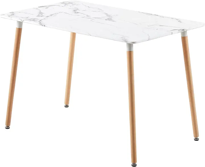 Mesa de Comedor Rectangular de Madera de Diseño Escandinavo para 4 a 6 Personas Blanca 110 x 70 x74 cm (Sólo Mesa) - 1
