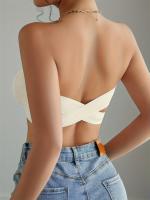 Sujetador blanco sin costuras para mujer, cierre lateral sexy, espalda cruzada forrada, sujetador suave, cómodas almohadillas de sujetador, tirantes ajustables, ropa interior elástica tipo tubo - details 7