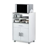 Mueble Auxiliar de Cocina con Ruedas, Mueble Microondas, Armario con 1 Cajón y 2 Puertas, Acabado en Blanco Artik y Cemento, Medidas: 59 cm (Ancho) x 92 cm (Alto) x 40 cm (Fondo) - details 6