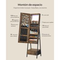 Armario de Joyas con Espejo LED, Joyero con Cerradura, Organizador con Cajón y Estante, Idea de Regalo, Blanco Nube JJC025W01, 41.5x37x157cm - details 10