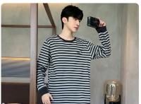 Pijamas con estampado a rayas para hombre, ropa de dormir de algodón peinado con cuello redondo, talla grande, a la moda, Y2k, otoño e invierno, 2024 - details 77