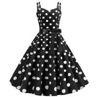 Vestido midi retro de fiesta con estampado de lunares, tirantes finos y cinturón para mujer - details 2