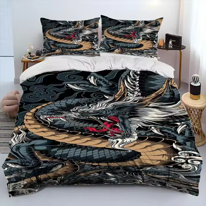 Funda nórdica con dibujos de dragón, juego de cama tamaño King y Queen, regalo para niños y adultos - 1