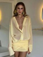 JULISSA MO-vestido camisero amarillo con cuello vuelto para mujer, vestido camisero con una botonadura, vestidos de fiesta ajustados de primavera para mujer - details 2