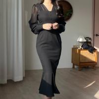 Vestido ceñido al cuerpo de malla elegante para mujer, bata Vintage ajustada para fiesta de cumpleaños, moda femenina coreana Chic, Vestidos de una pieza, ropa para Mujer - details 10
