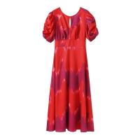 OUWU-Vestido Midi con diseño sin espalda para mujer, elegante con estampado, cuello vuelto, mangas abullonadas, corte en A, novedad de verano 2024 - details 2