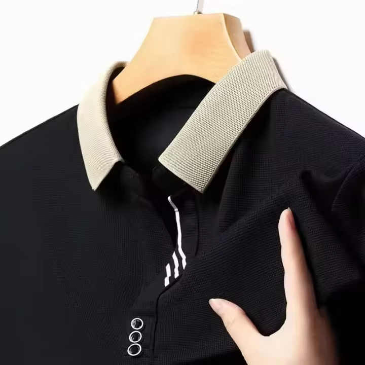 Polo de manga corta para hombre, camiseta informal de negocios de alta gama, color sólido, cómoda, transpirable, fresca, novedad de verano, - 1