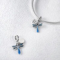 Colgante con cuentas de plata de ley 925, colgante de libélula azul de ensueño, pulsera Original para fabricación de joyas, regalo del Día de San Valentín - details 1